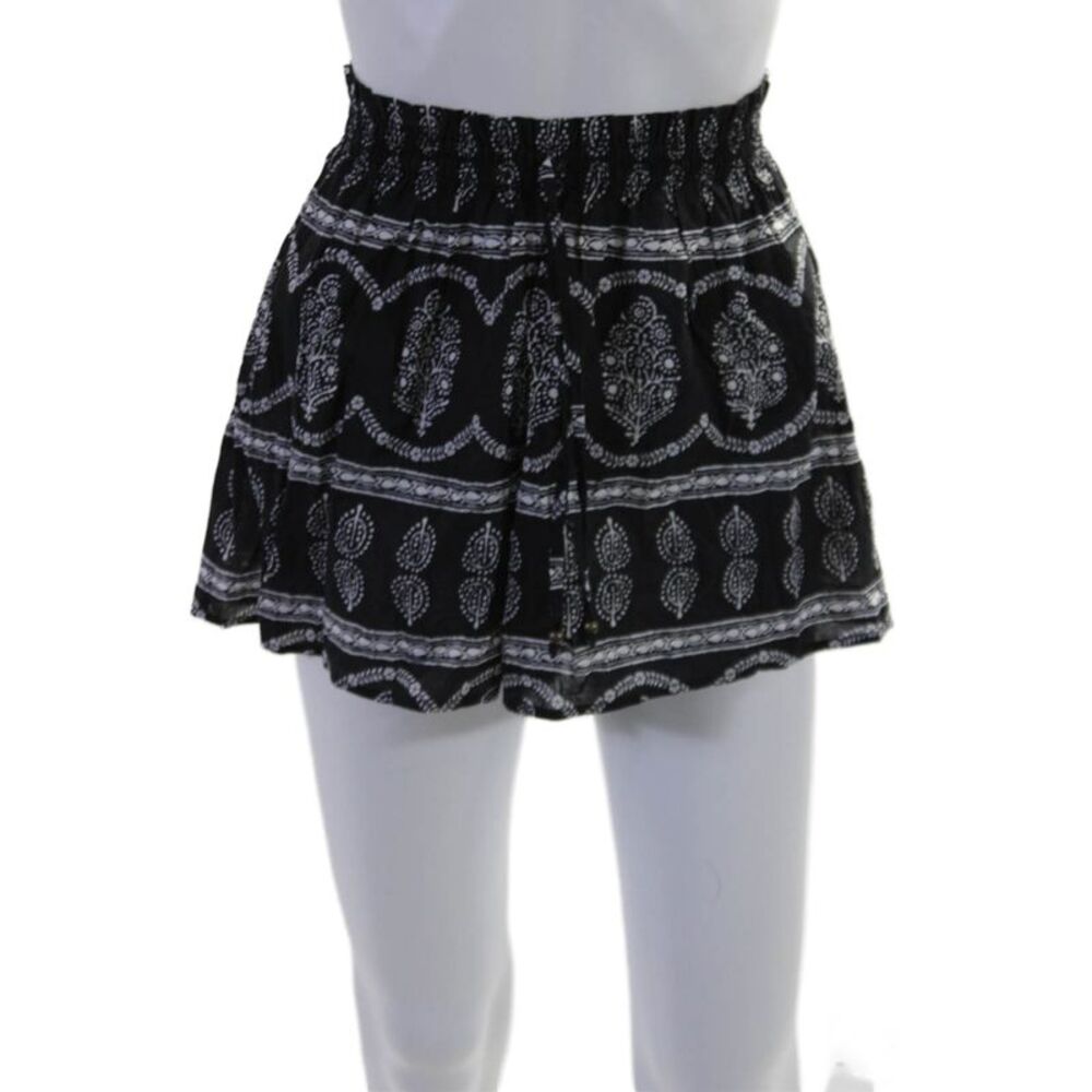 Boteh Womens Elastic Waistband Drawstring Printed Shorts Black White Size 0